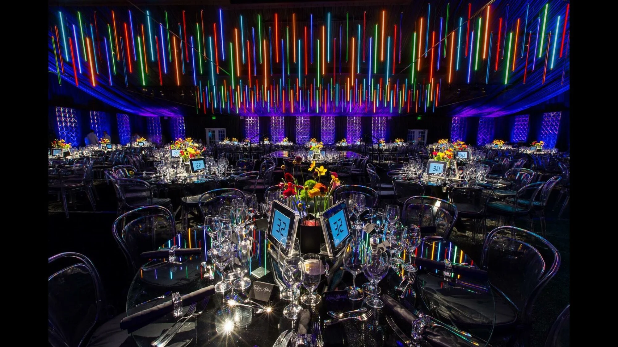 Smash gallery: gala environment with colorful suspended lighting and scenic wall treatments
